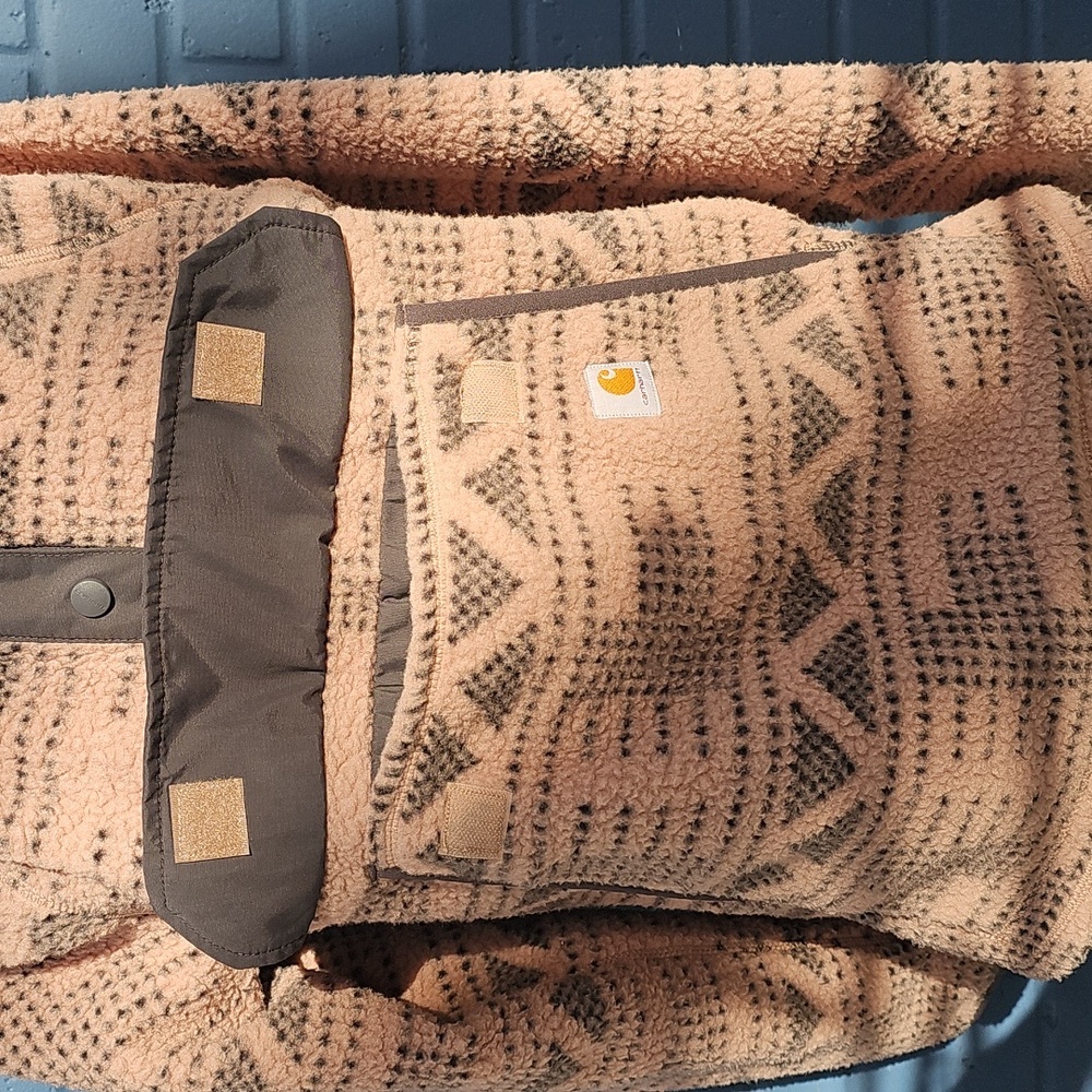 Carhartt Relaxed Fit Fleece Jacket Women's Size Xs0-2Warm Taupe Geo Aztec Snap - Picture 3 of 7